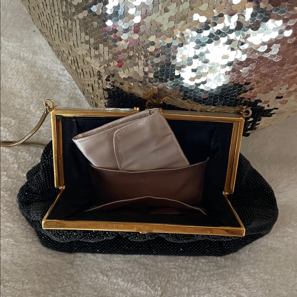 Vtg. Micro Beaded Elegant Black Evening Clutch Purse Mother of Pearl - Picture 9 of 11